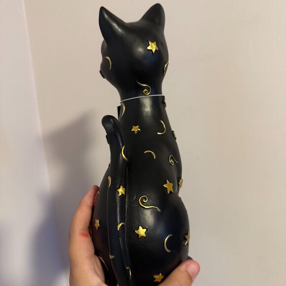RESERVED Rachel Zoe Black Cat with Gold Celestial Symbols Moon and Stars - Picture 2 of 3